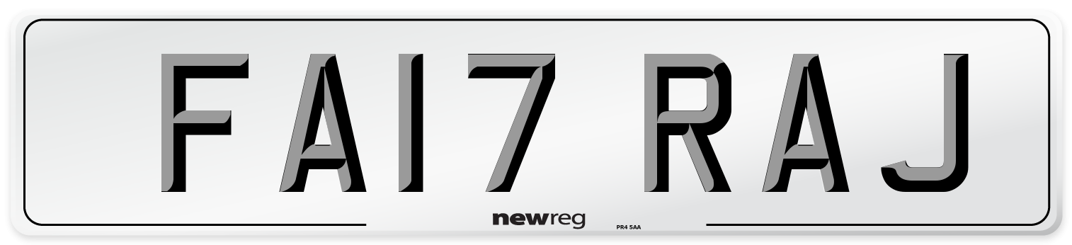 FA17 RAJ Number Plate from New Reg